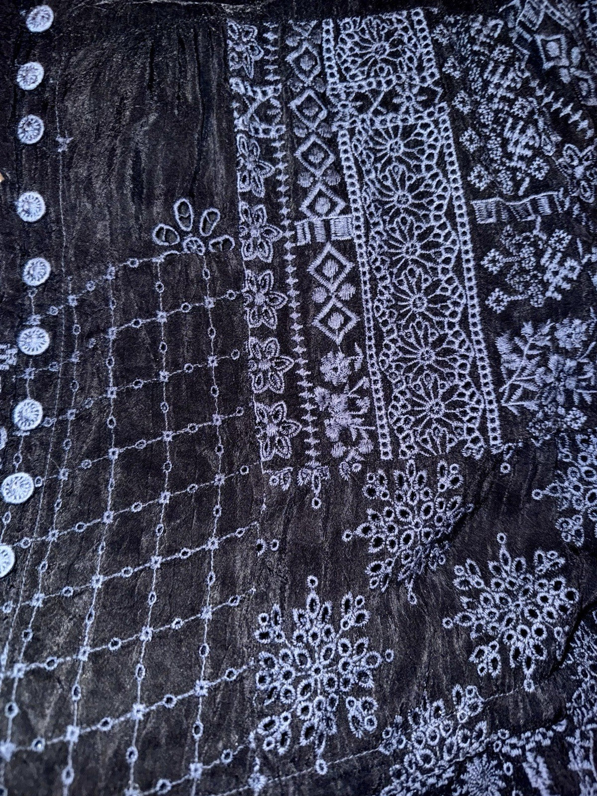 Johnny Was XXL Black Eyelet Lace Mini Dress & Slip Drawstring Waist $560 Ret Johnny Was