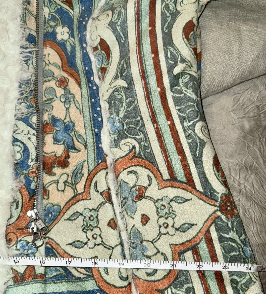 Johnny Was M Medium Sherpa Fur & Faux Suede Coat Jacket Zipper Pockets Johnny Was