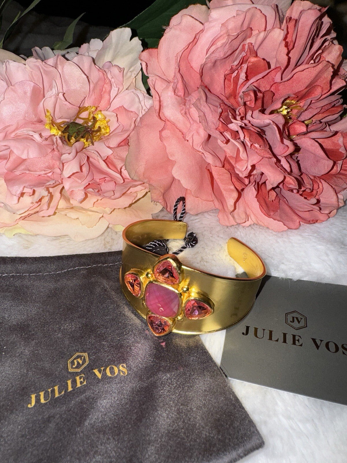 Julie Vos Iridescent Pink Two Tone Band Cuff Bracelet 24k Gold Plated Julie Vos