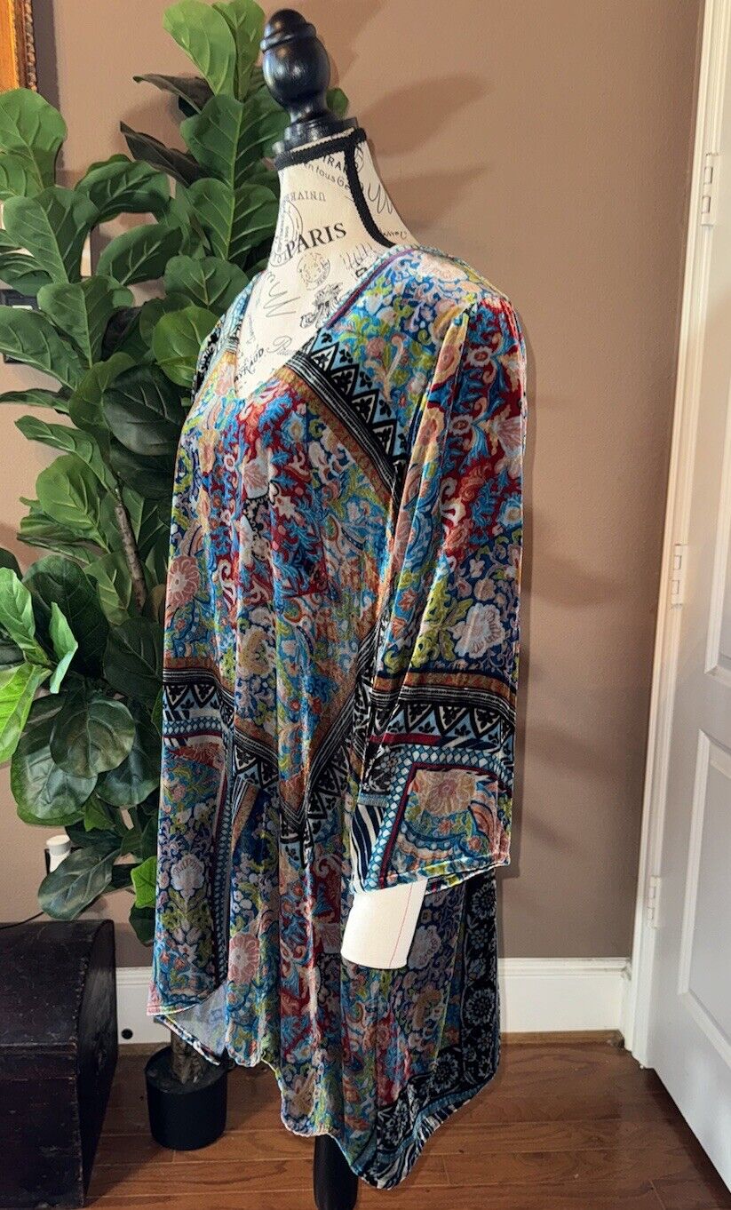 Johnny Was XXL 2X 2XL Velvet Tunic Top Mini Shift Dress Shirt Jewel Tones