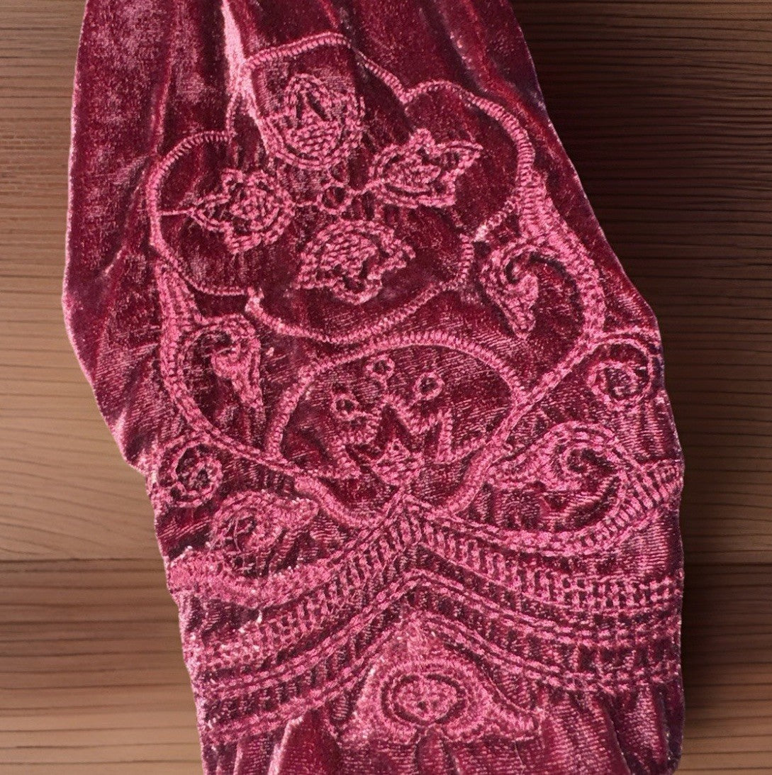 Johnny Was L Large Deep Wine Red Velvet Kimono Wrap Cardigan Tonal Embroidery Johnny Was