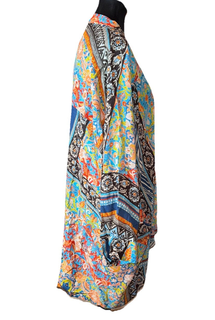 Johnny Was XL Silky Kimono Duster Jacket BOHO Flowy Top Lightweight Cool Color Johnny Was