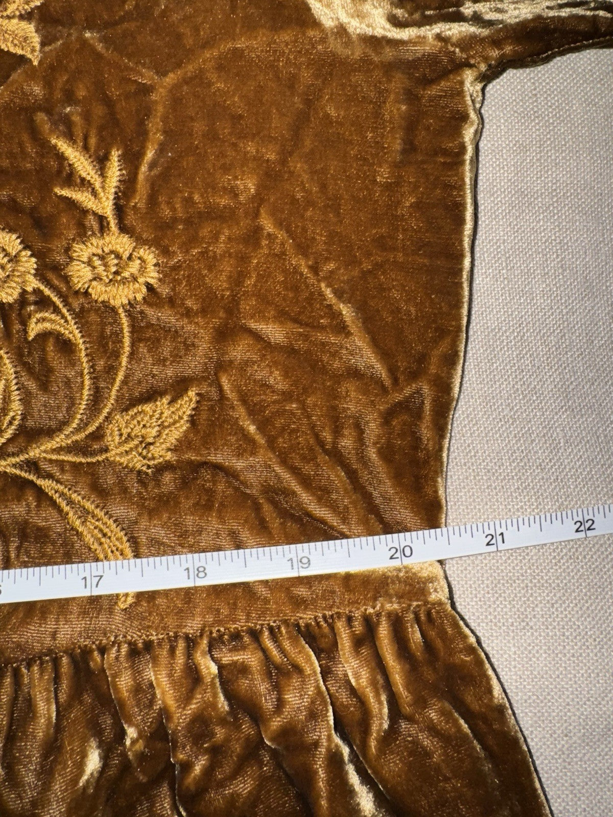 JOHNNY WAS L Large Golden Brown Velvet Midi Dress Tiered Embroidered Maxi Johnny Was