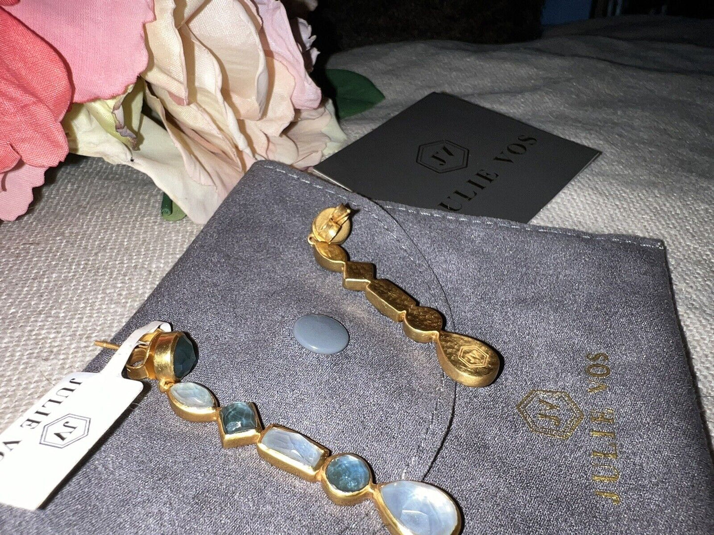 Julie Vos Blue Statement Earrings VERY RARE 24k Gold Plate  $275 Retired