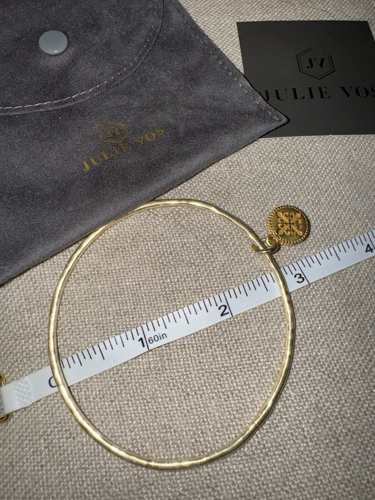 Julie Vos Pave Charm CZ Bangle Bracelet Sz L Large Reversible Fleur de lis Julie Vos