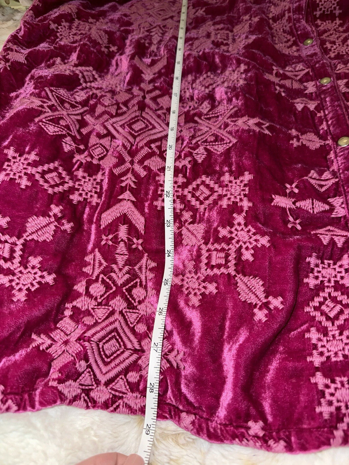 Johnny Was XL 1X Velvet Fuchsia Pink Button Up Shirt Tunic Top Blouse Johnny Was