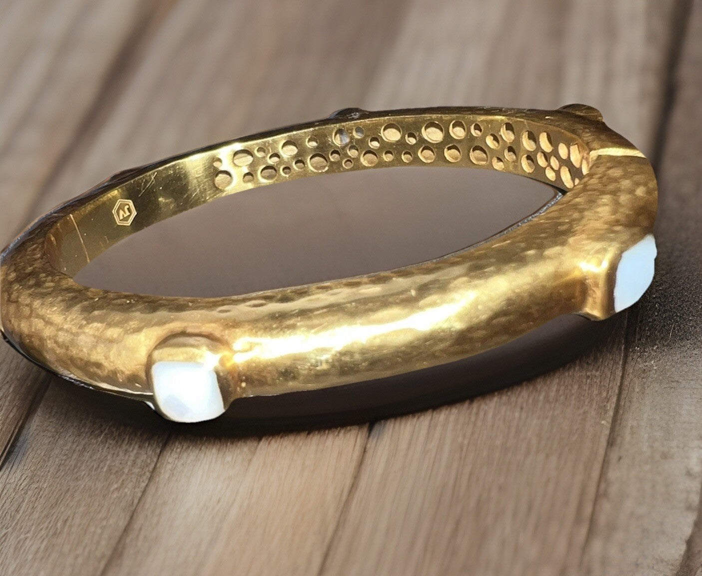 Julie Vos Hinged Bangle Bracelet White Moon Stone 24k Gold Plated Cuff Moonstone Julie Vos