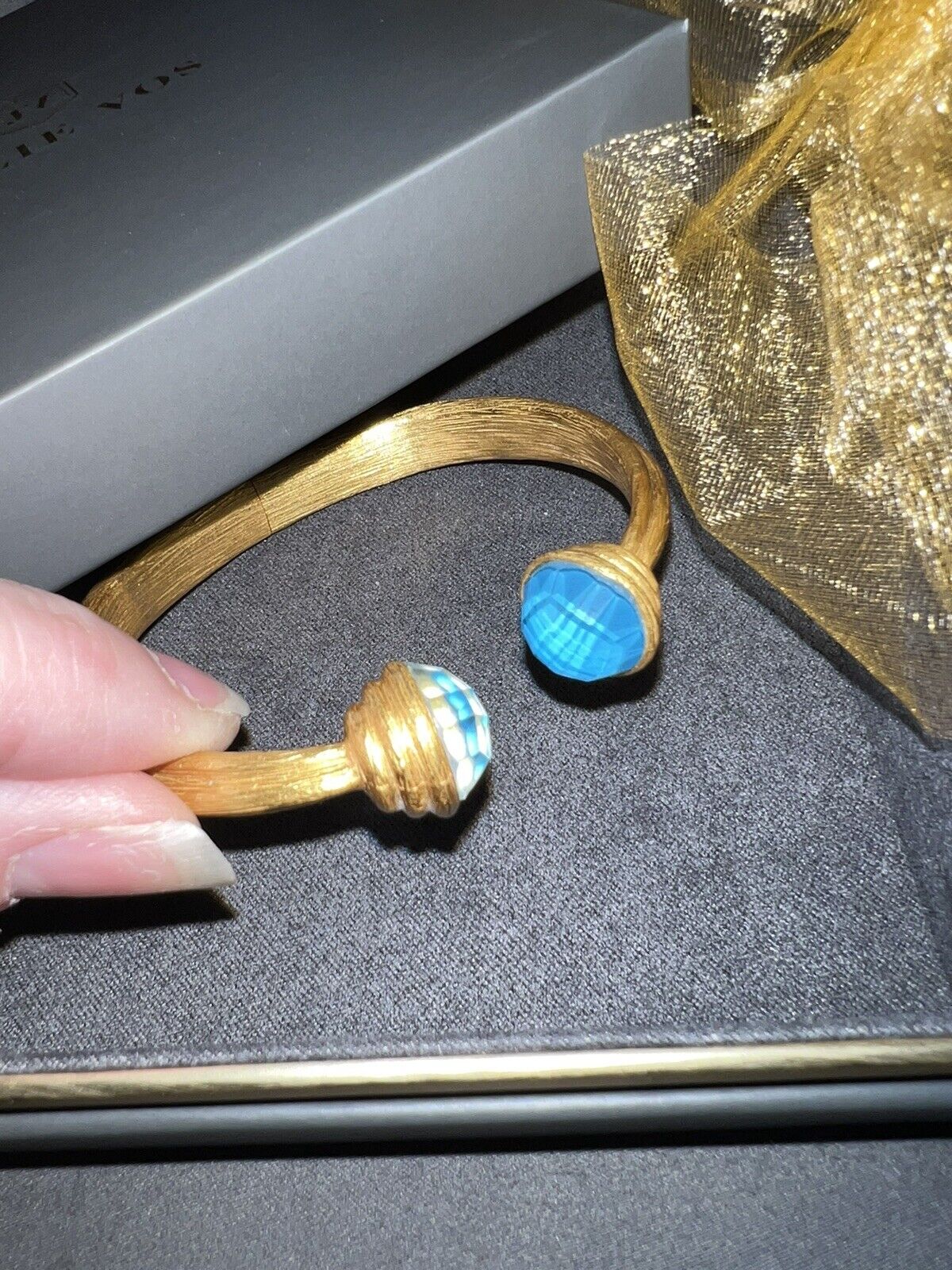 NEW Julie Vos Hinged Bangle Cuff Bracelet With Beautiful Blue Accents NWOT