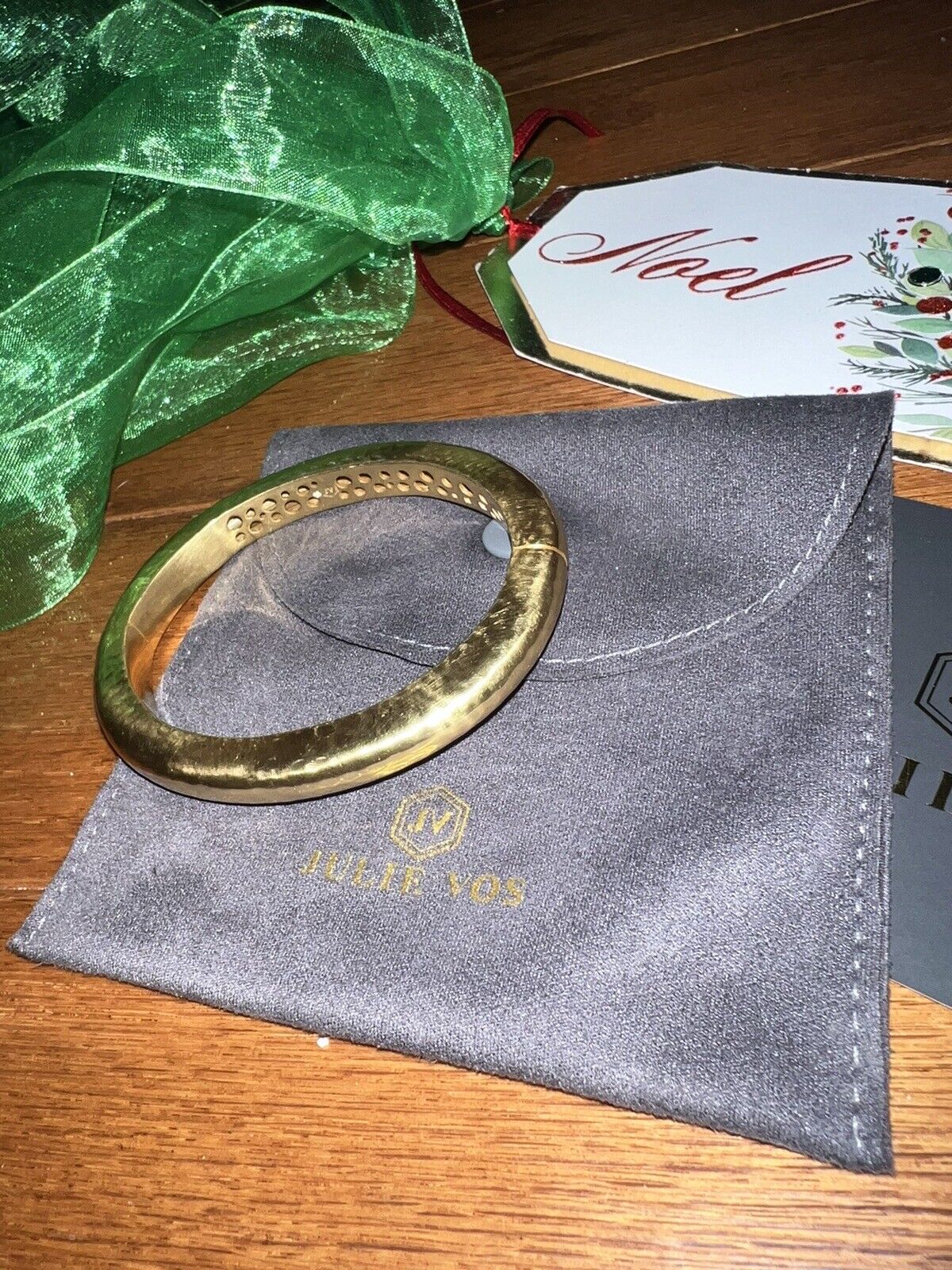 NEW Julie Vos Hammered 24k Gold Plated Hinged Bangle Bracelet  NWOT