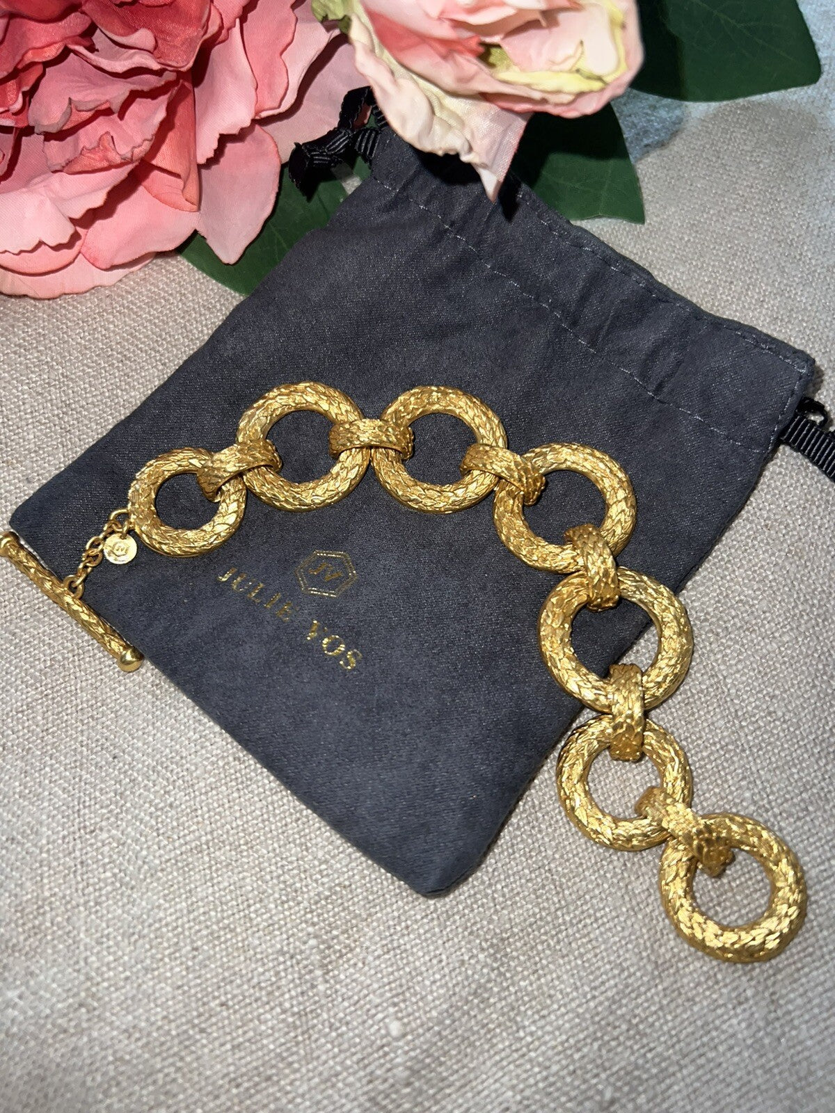 Julie Vos Ivy Leaf 24k Gold Plated 7.75” Toggle Chain Link Bracelet Julie Vos