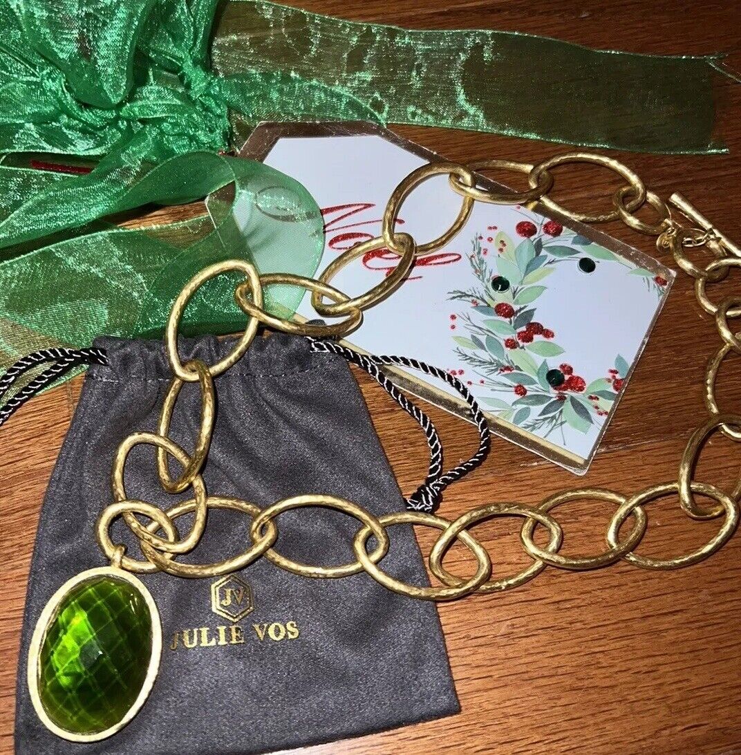 Julie Vos Fleur De Lis Statement Necklace Green Reversible 24k Plate