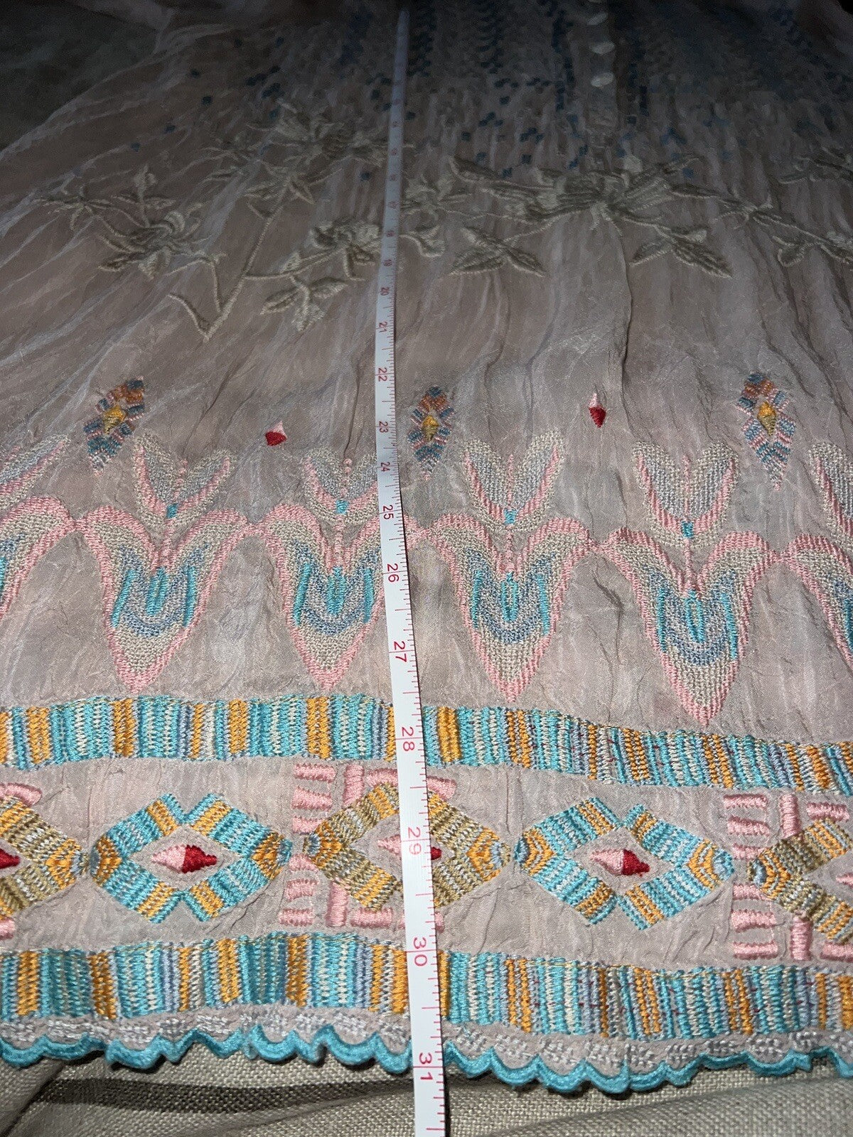 Johnny Was M Pale Pink Tunic Top Embroidered Silky Mini Dress Lightweight Cool Johnny Was