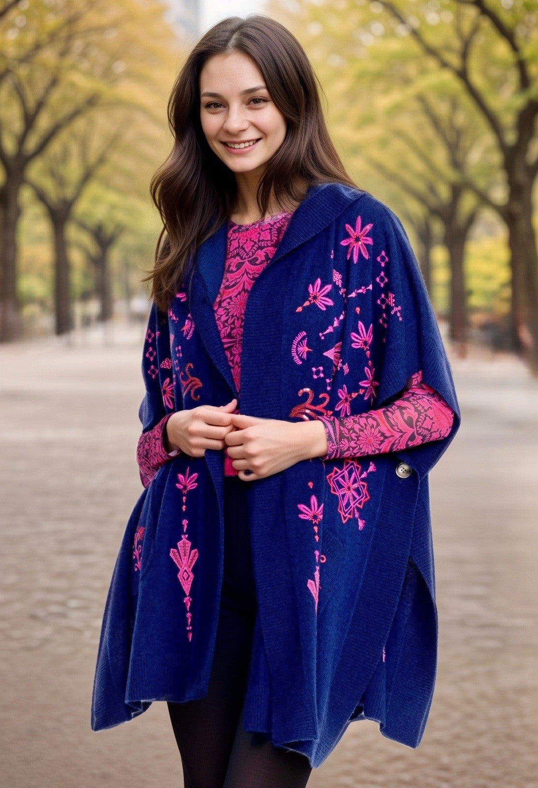 Johnny Was O/S Cashmere Hooded Poncho Wrap Cape Shawl Cardigan One Size $528 Ret Johnny Was