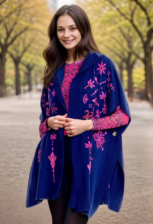 Johnny Was O/S Cashmere Hooded Poncho Wrap Cape Shawl Cardigan One Size $528 Ret Johnny Was