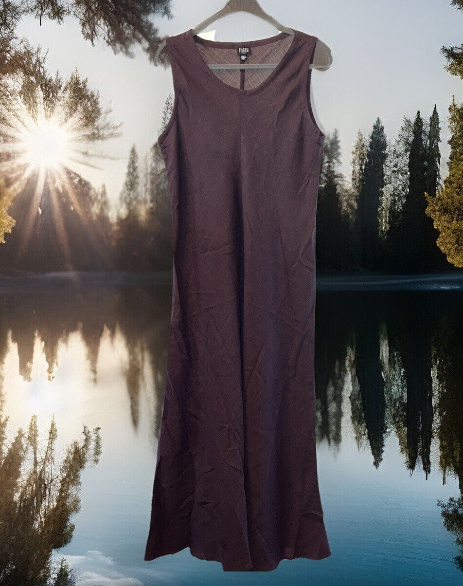 Eileen Fisher PL Petite Large Linen Chocolate Brown Midi Maxi Dress Eileen Fisher