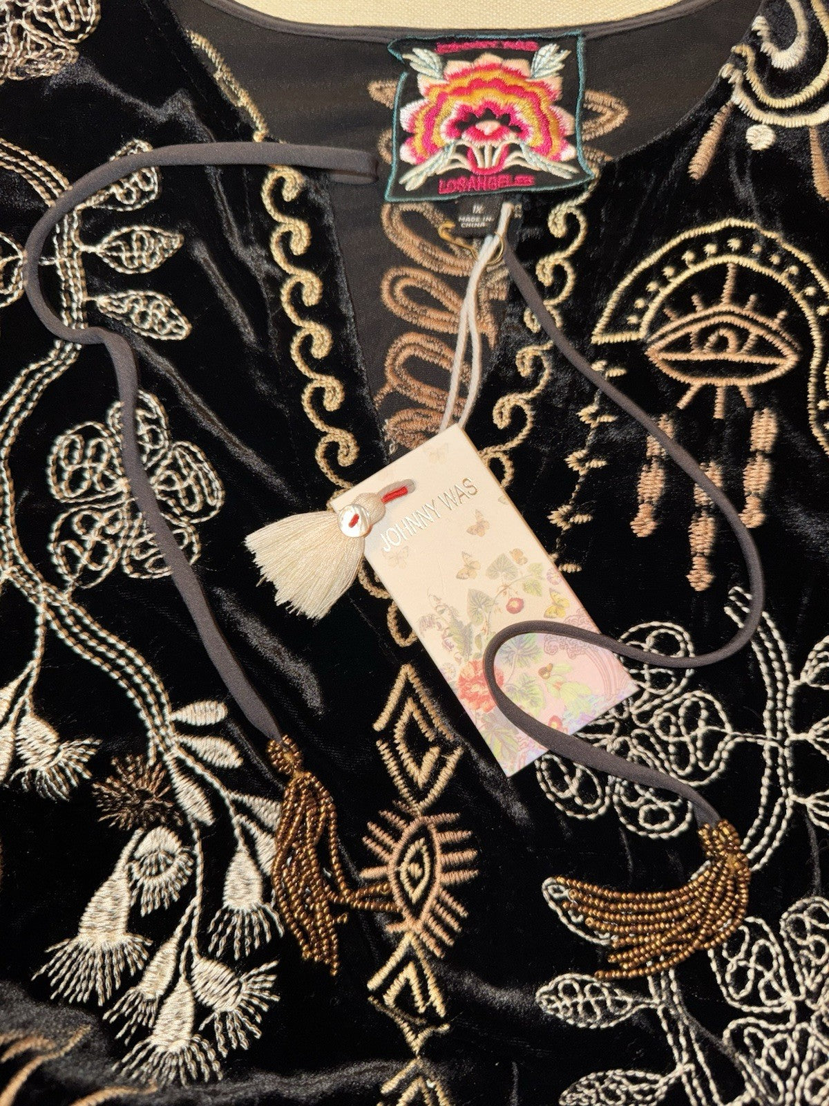 Johnny Was 1X 1XL Plus Black & Gold Velvet Kimono Shift Mini Dress Tunic Johnny Was