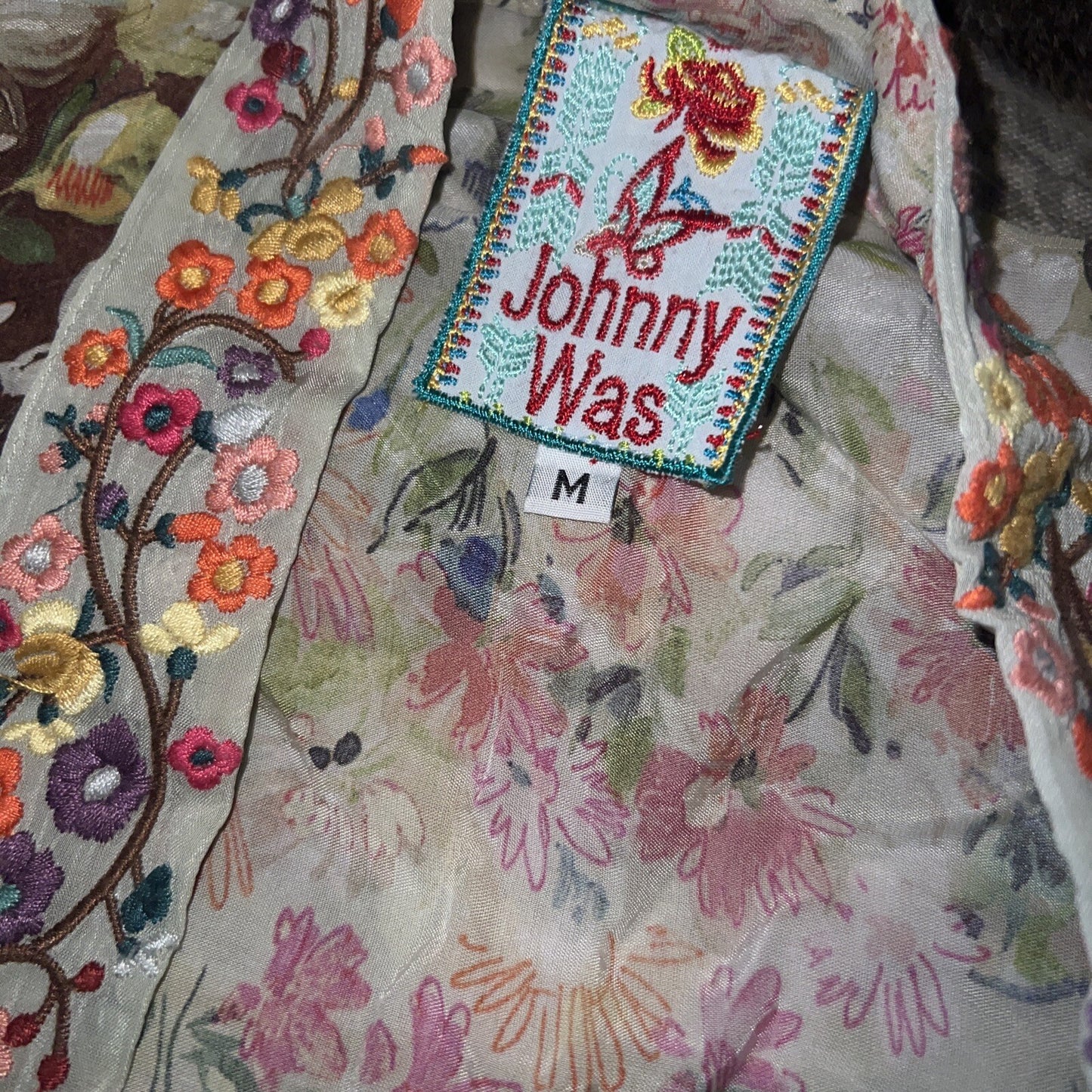 Johnny Was M Kimono Wrap Lightweight Floral Jacket Oversized Pockets Embroidery Johnny Was