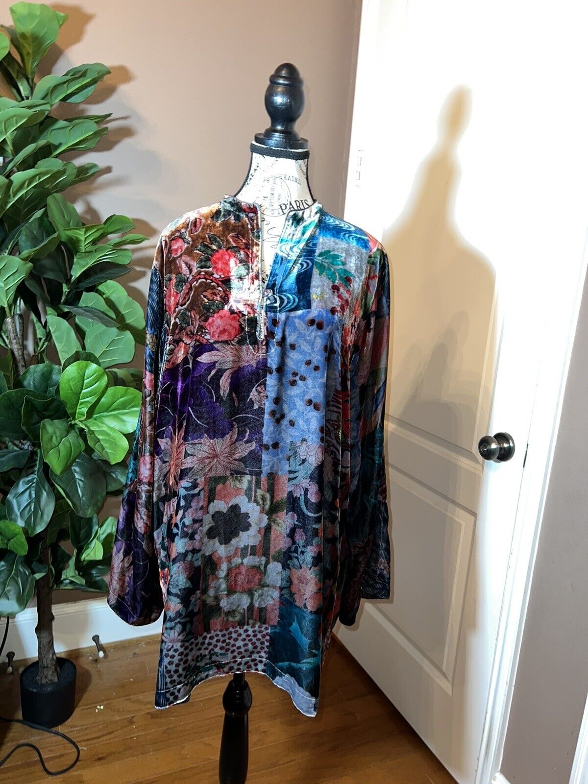 Johnny Was Jewel Tones Velvet Tunic Top Mini Dress Long Sleeve Sz XL Kimono