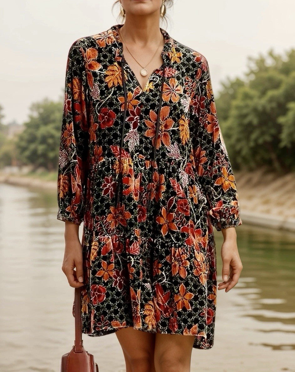 Johnny Was L Large Velvet Mini Dress Tiered Babydoll Beaded Fall Maxi Johnny Was