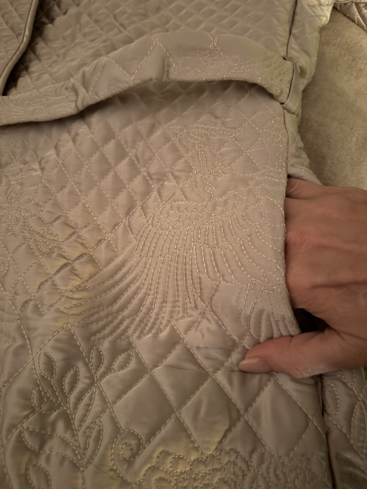 Johnny Was XL Ivory Quilted Jacket Dressy Field Coat Belted Button Up Johnny Was