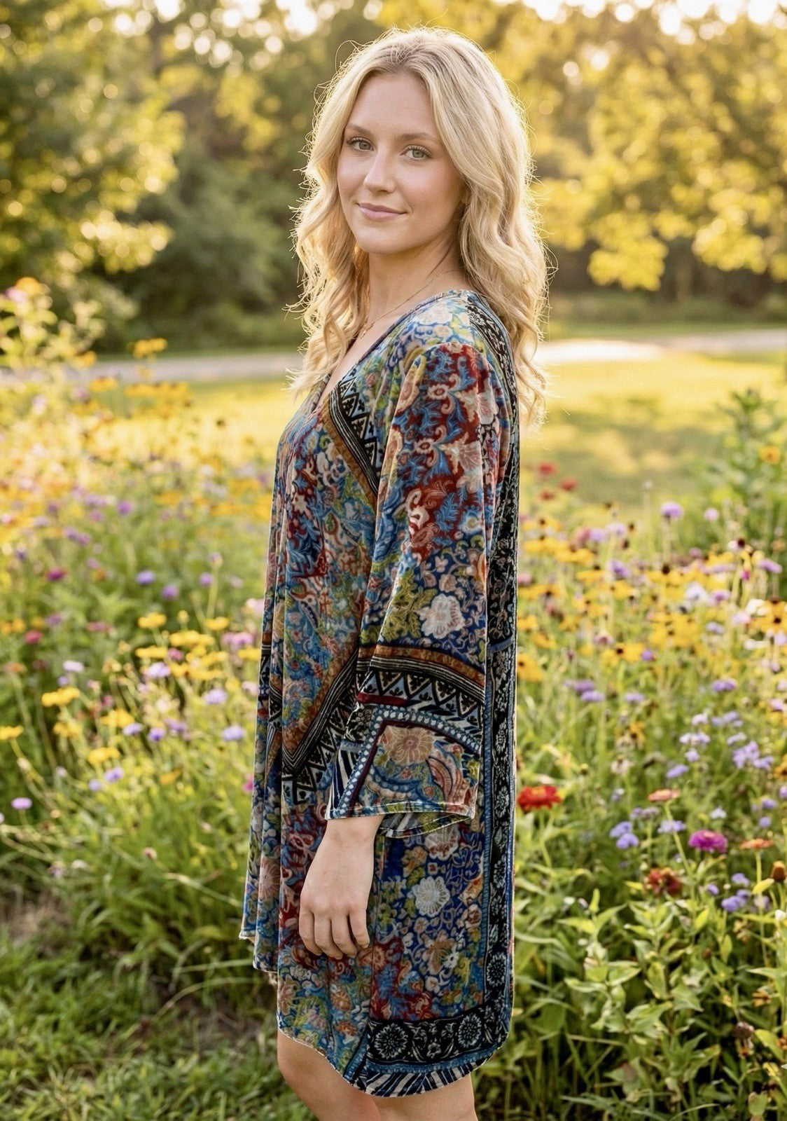 Johnny Was XXL Velvet Mini Shift Dress Tunic Or Top Shirt Jewel Tones BOHO Johnny Was