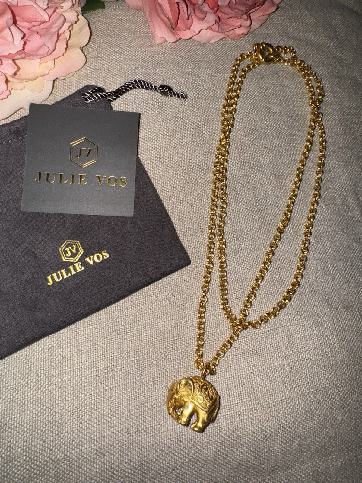 Julie Vos India Elephant Pendant Long Necklace 34” 24K Gold Plated Indian Julie Vos