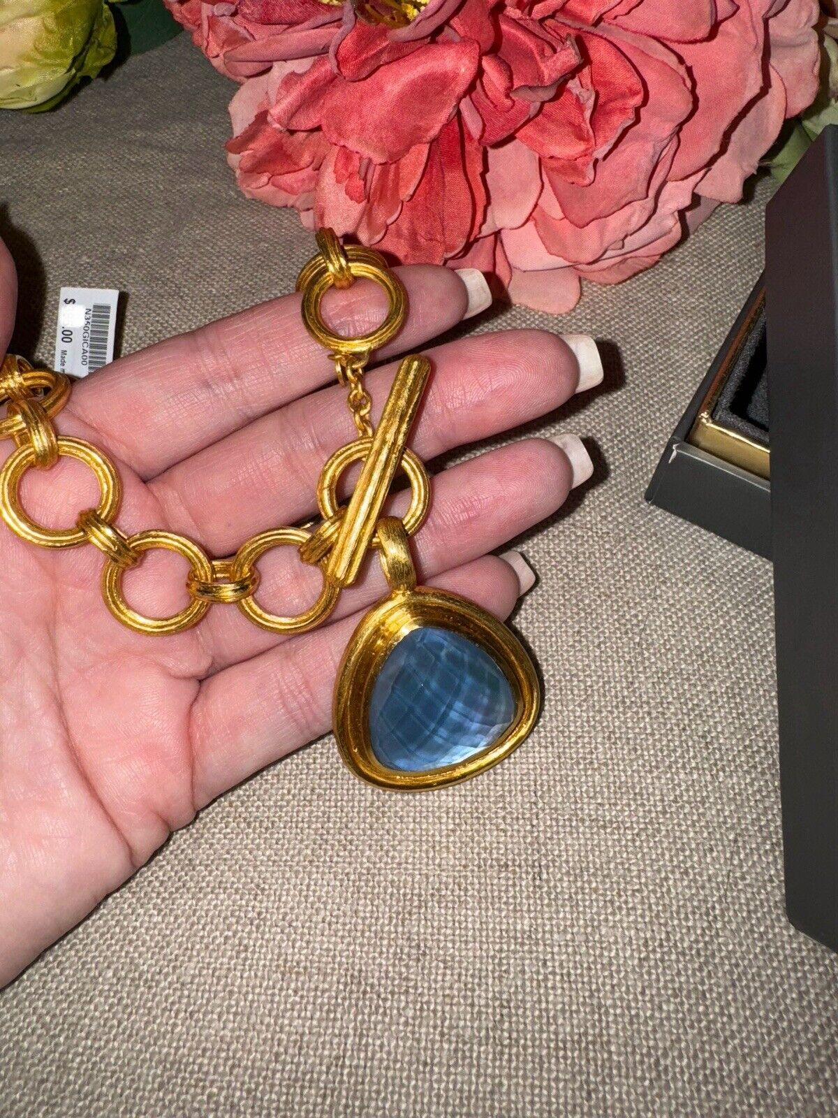 Julie Vos Iridescent Blue & 24k Gold Plate Toggle Statement Necklace