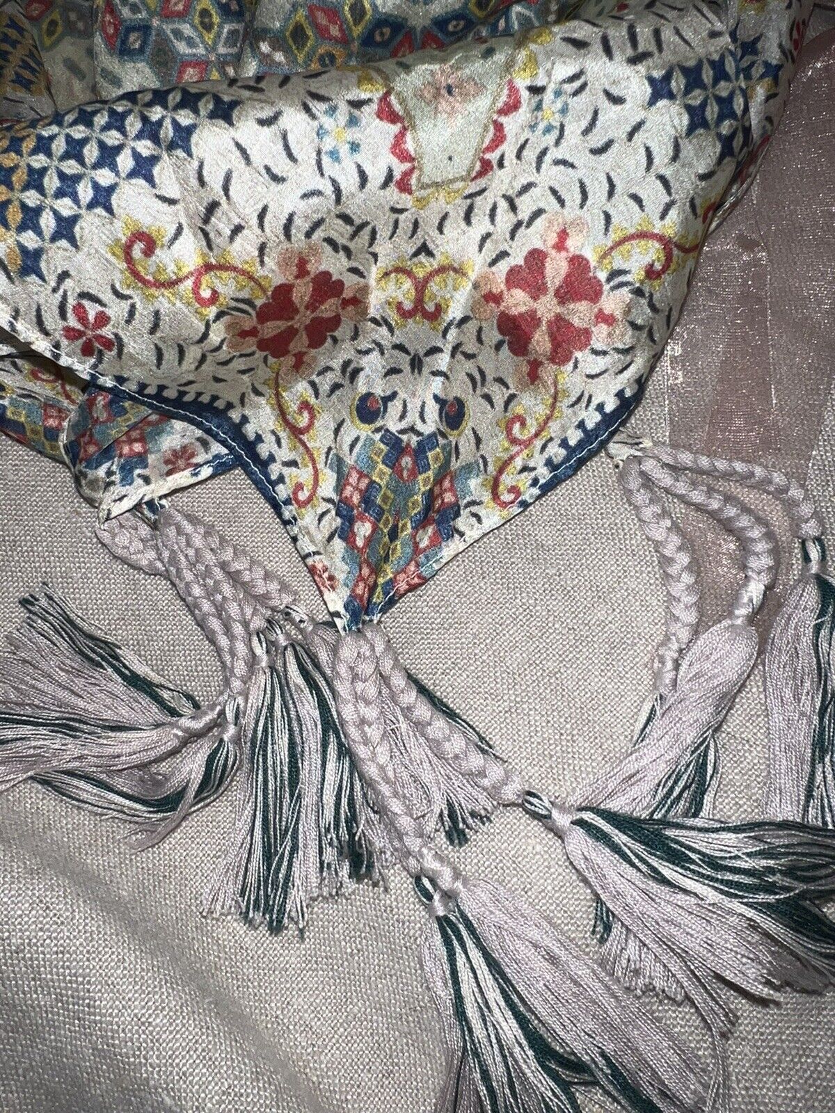 Johnny Was Silk Scarf w/ Tassels Beautiful Condition