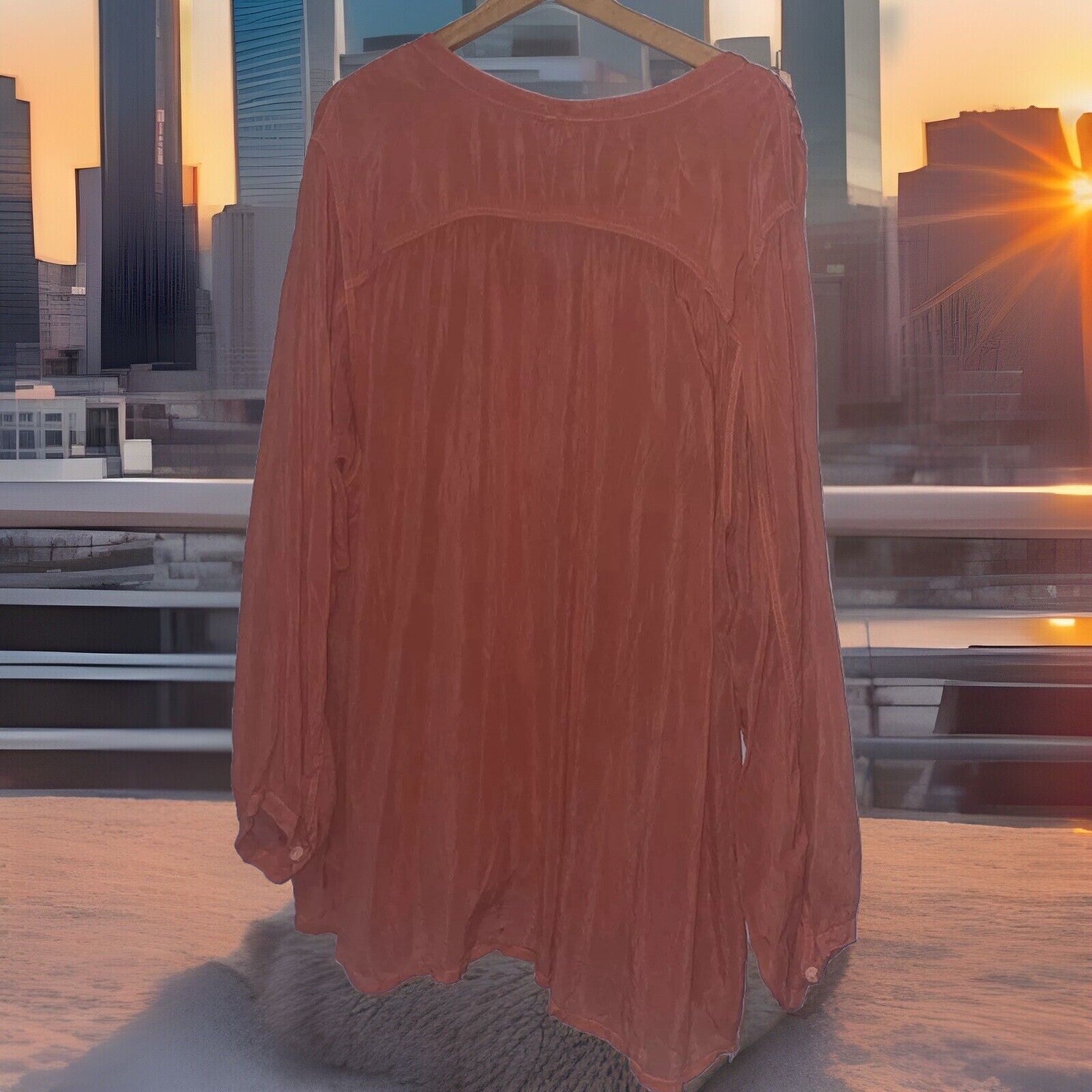 Johnny Was 3X Plus Peasant Blouse Tangerine Pintuck Pleat Tunic Top Cool Shirt Johnny Was