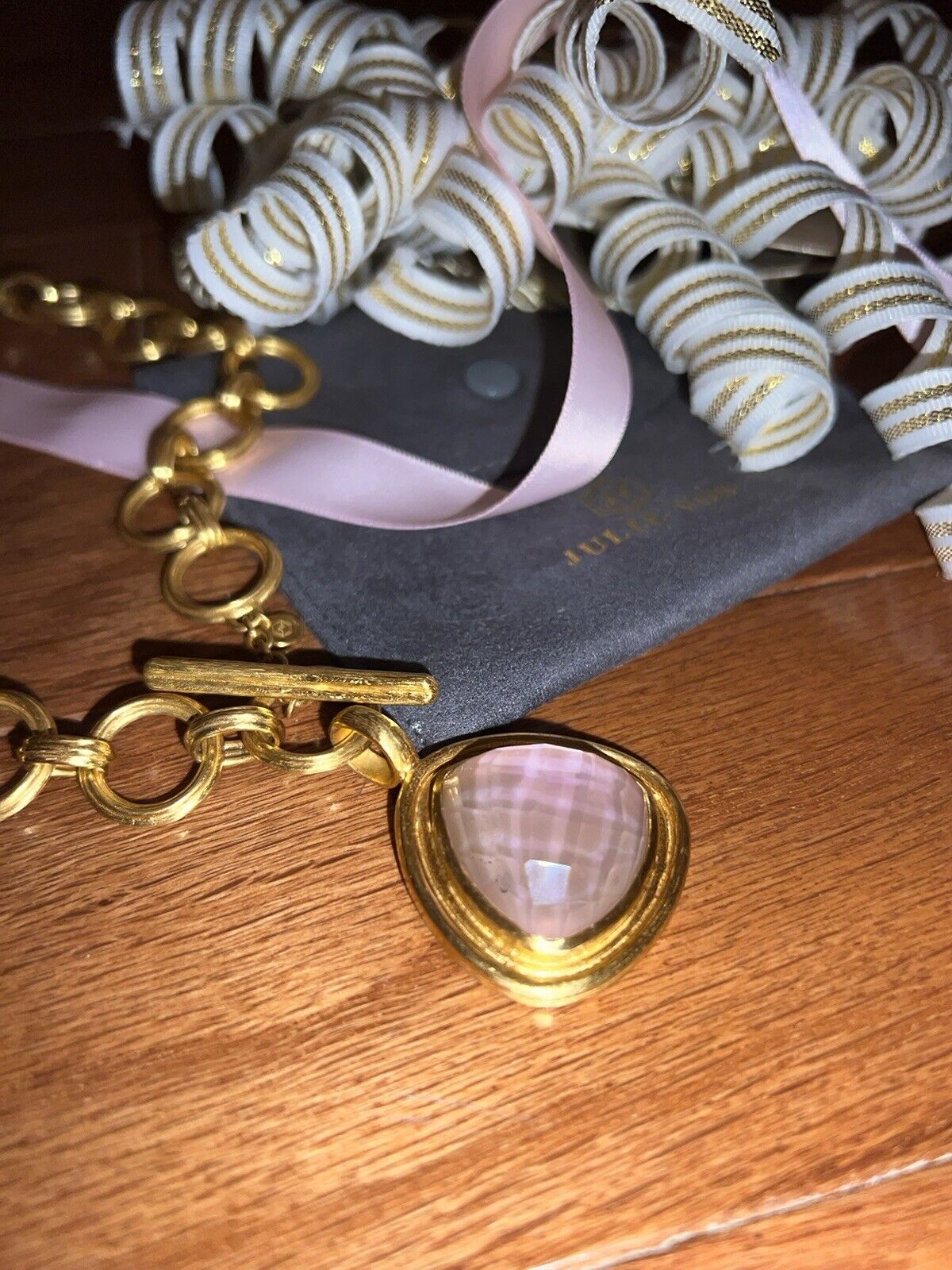 Julie Vos Pink Iridescent & 24k Gold Plate Statement Necklace