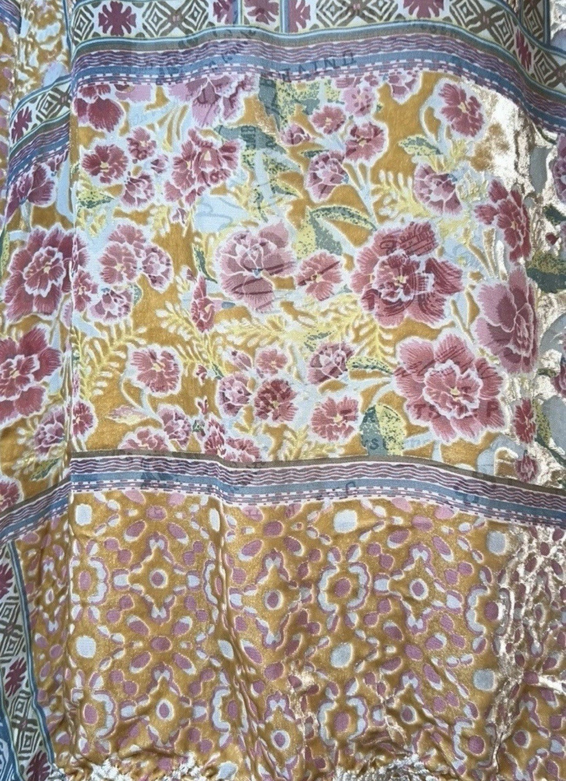 Johnny Was Burnout Silk & Velvet Patchwork Pattern Tunic Top Sz M Medium Johnny Was