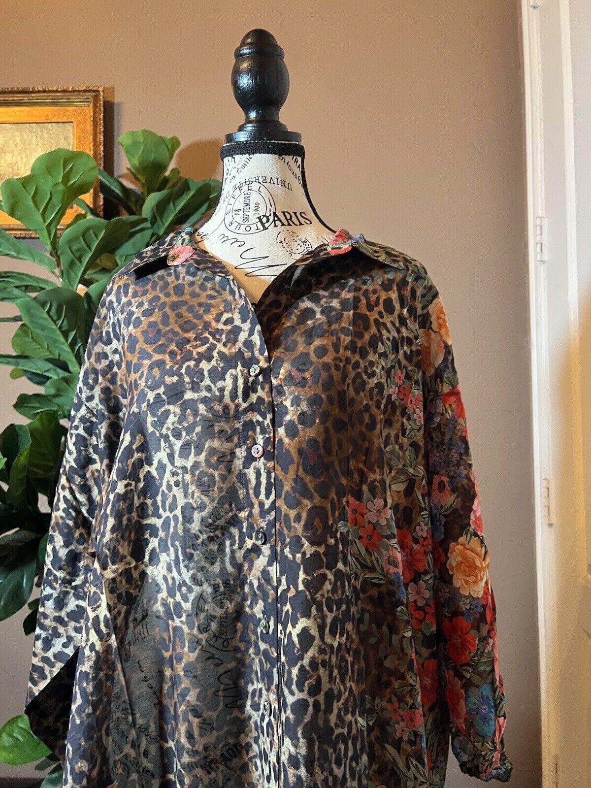 Johnny Was XL Maxi Dress Cover Up Lightweight Floral & Leopard Pattern