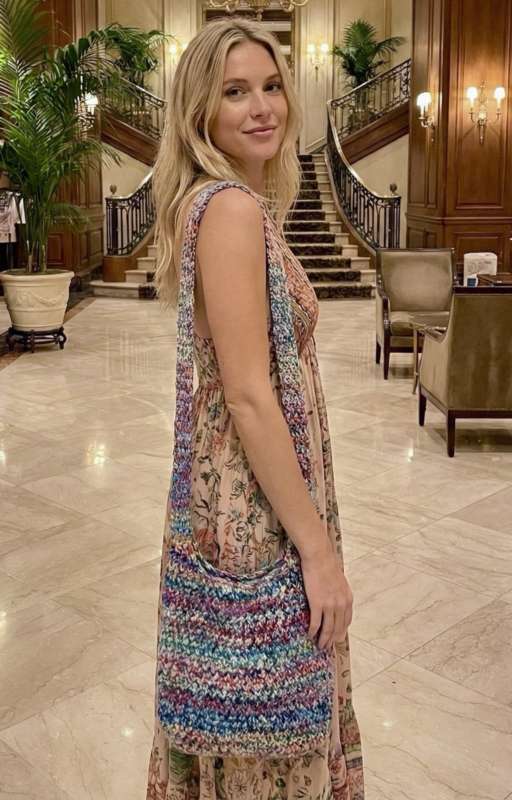 Johnny Was Multicolor Sling Bag Crochet Slouch Hobo Tote Purse Crossbody Johnny Was