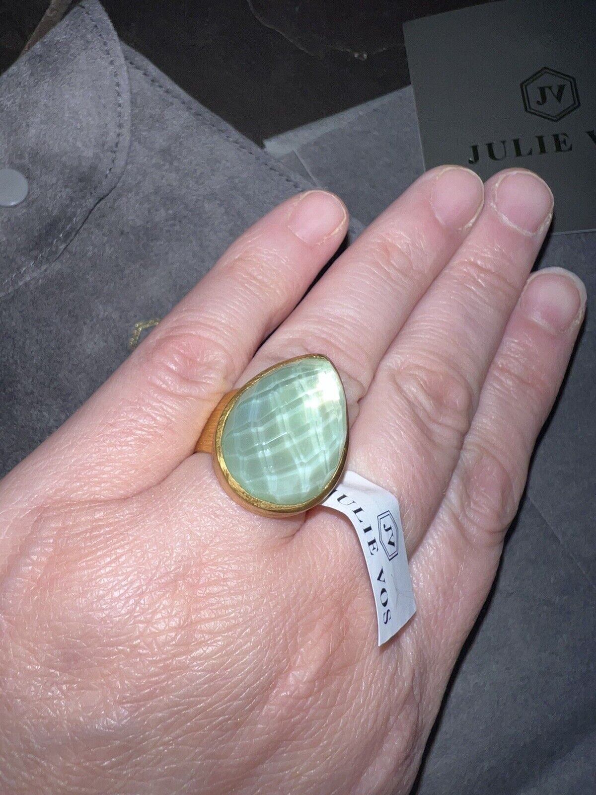 NEW Julie Vos Statement Ring Aspen In Iridescent Light Green Sz 7 ADJUSTABLE NWT