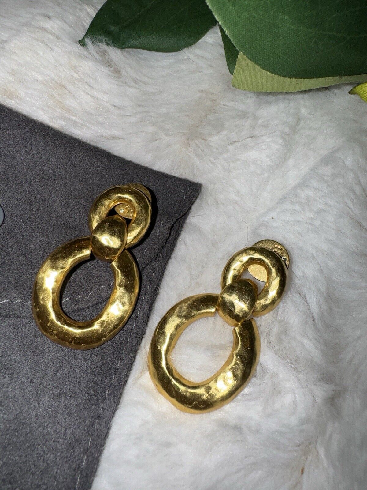 RETIRED Julie Vos 24k Gold Plated Hoop Door Knocker Stud Earrings  Stunning