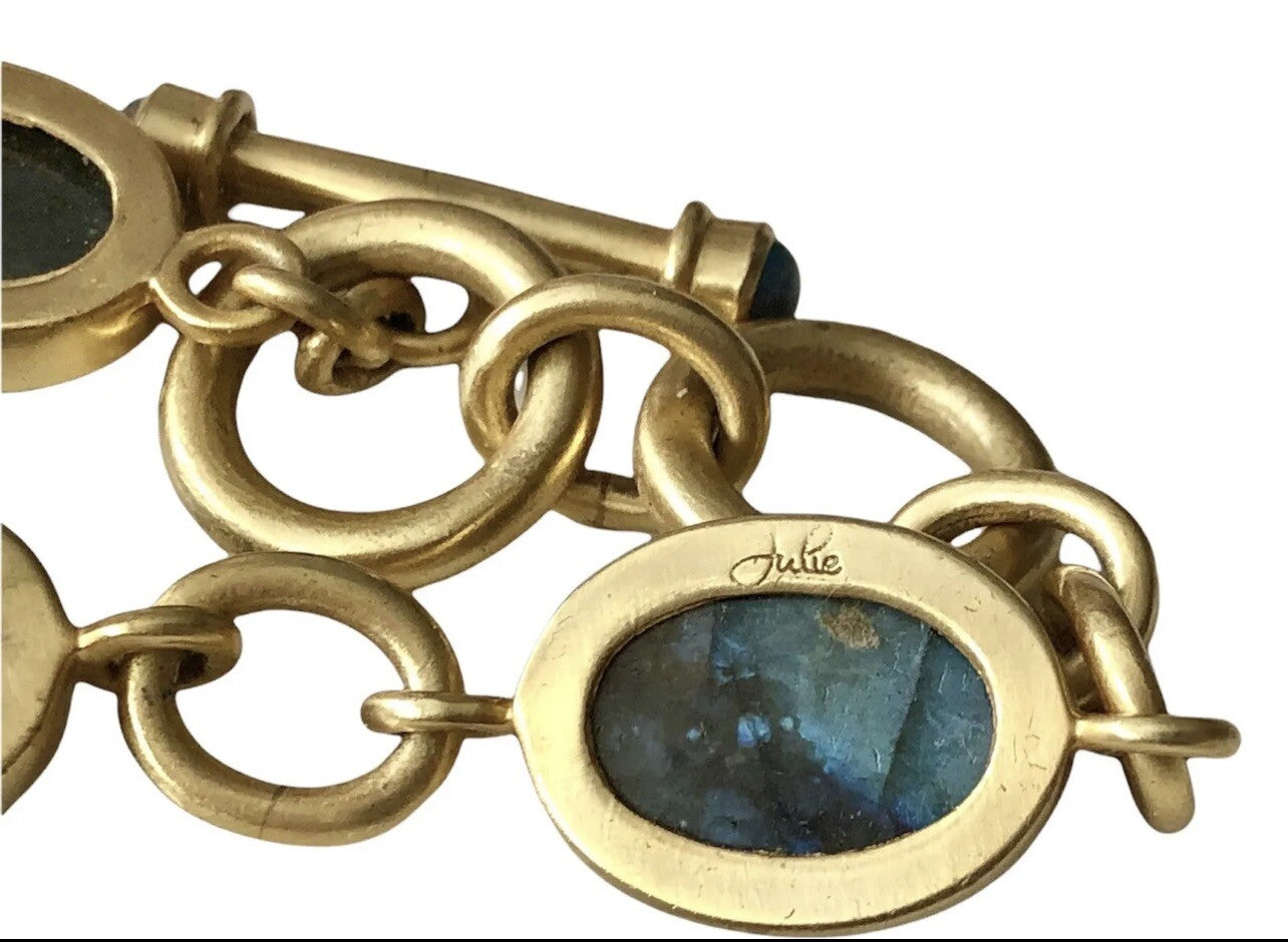 New Julie Vos Calypso Real Labradorite Toggle Link Bracelet 24K Gold Plated Julie Vos