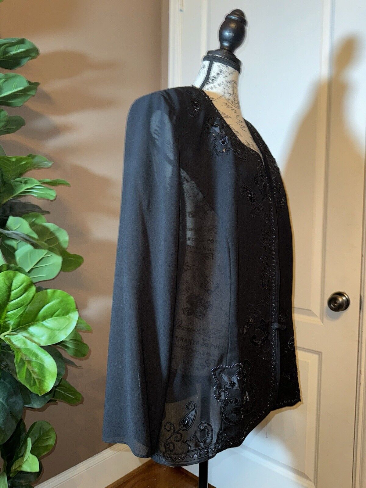 Eileen Fisher 2X Black Dress Jacket Top Beaded Kimono Wrap Tags Cut Out