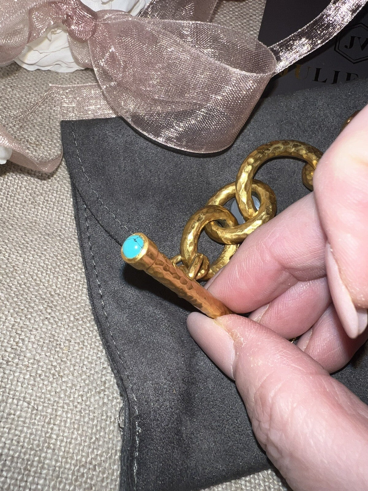 Julie Vos 8.5” Large Size Turquoise Cap Link Bracelet Adjustable Toggle NWO Julie Vos