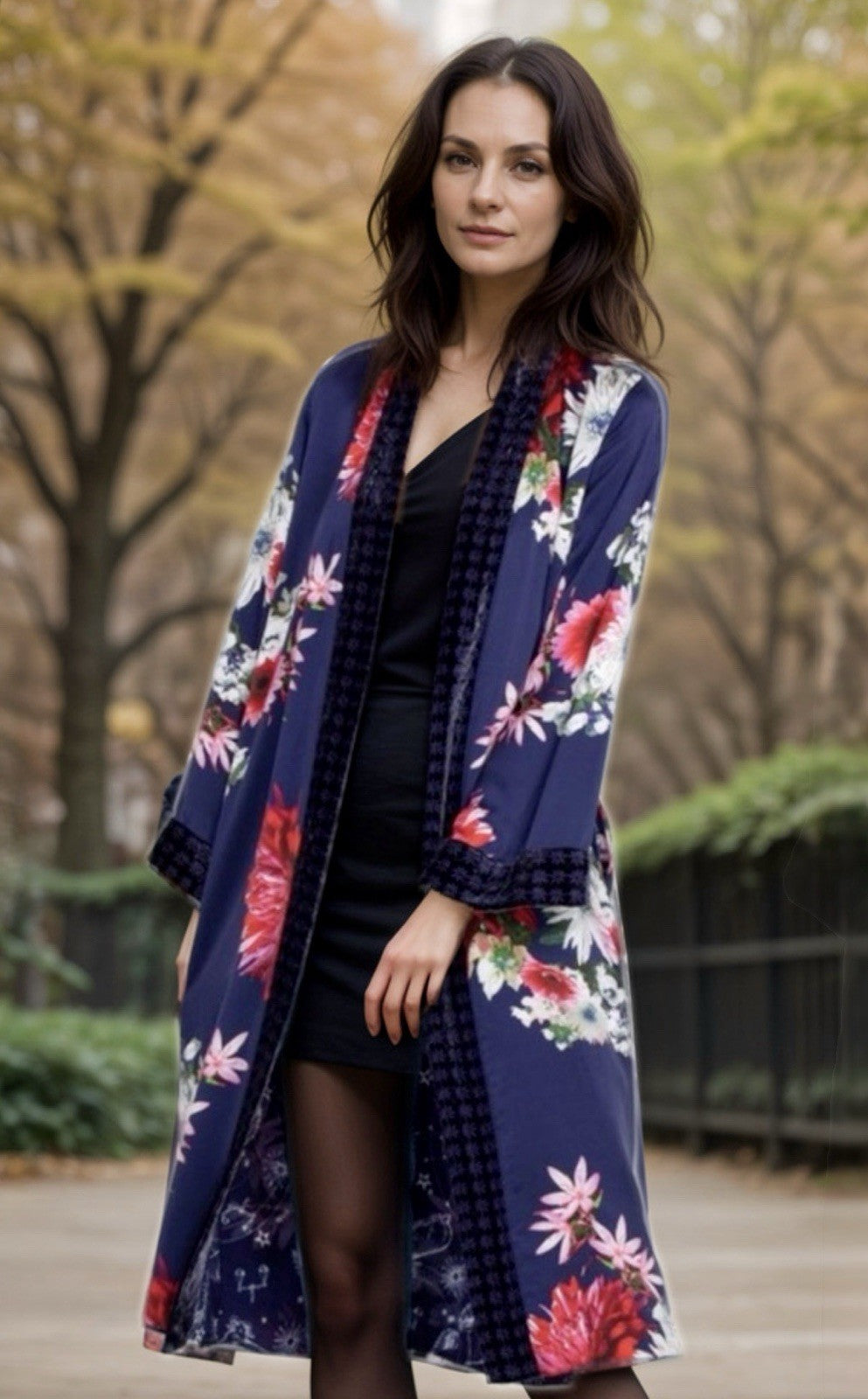 Johnny Was XL Velvet & Silk Lined Long Kimono Duster Wrap Jacket Coat Pocket Johnny Was