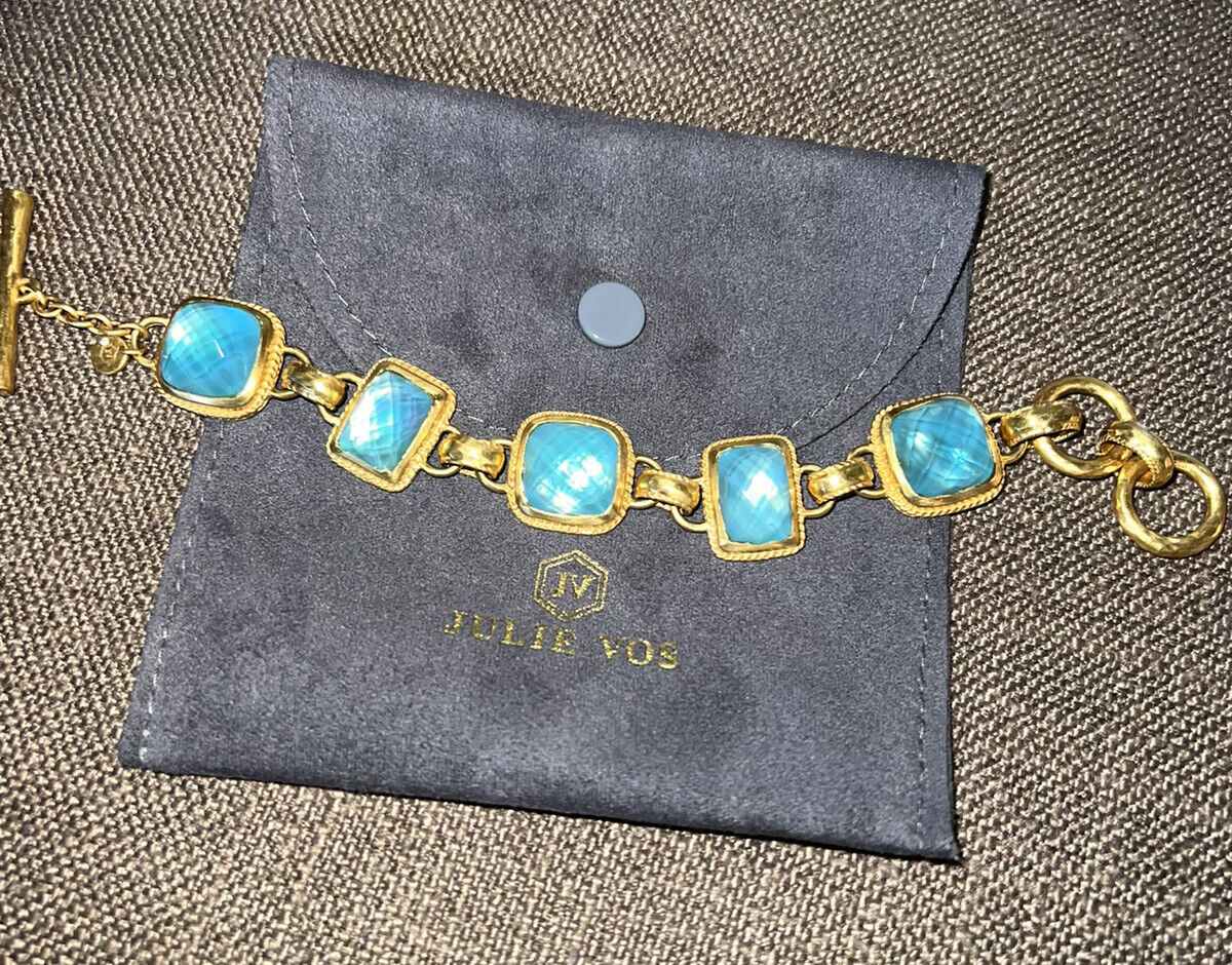 NEW Julie Vos Beautiful Iridescent Blue Link Bracelet W/ Adjustable Toggle NWOT