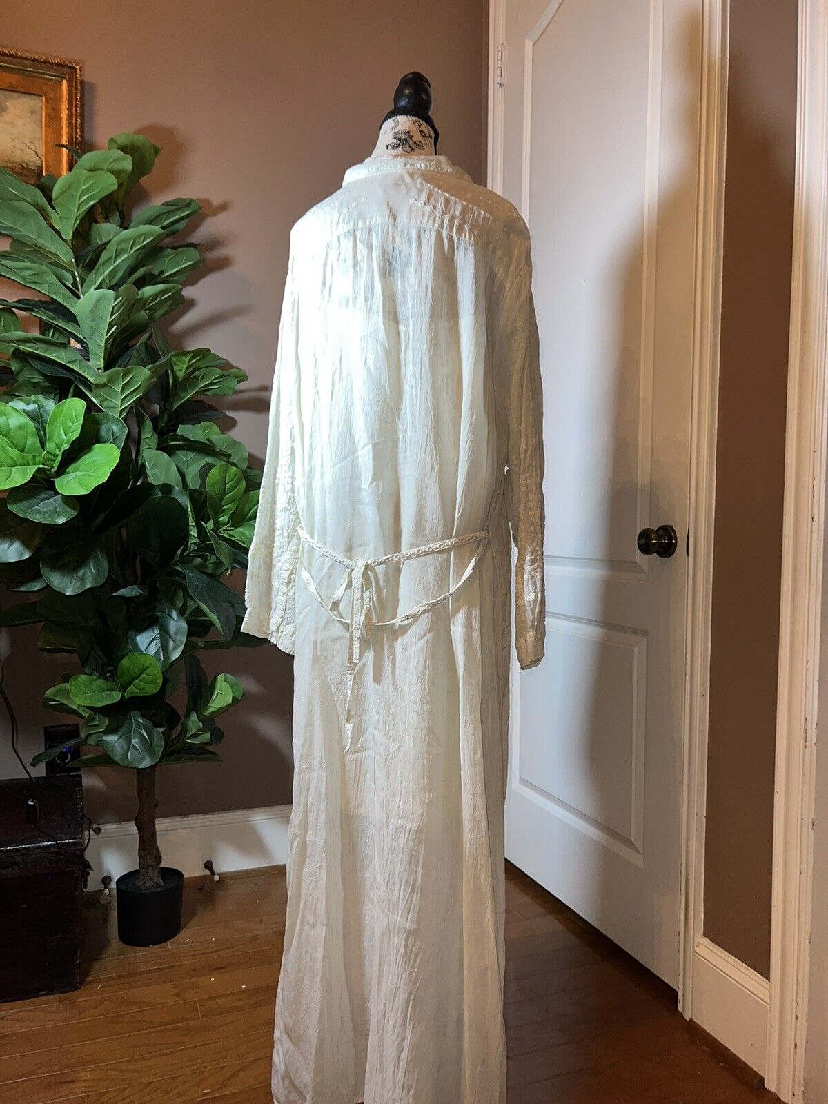 Johnny Was Ivory Silky Embroidery & Lace Kimono Dress Beach Wedding  XXL 2XL 2X