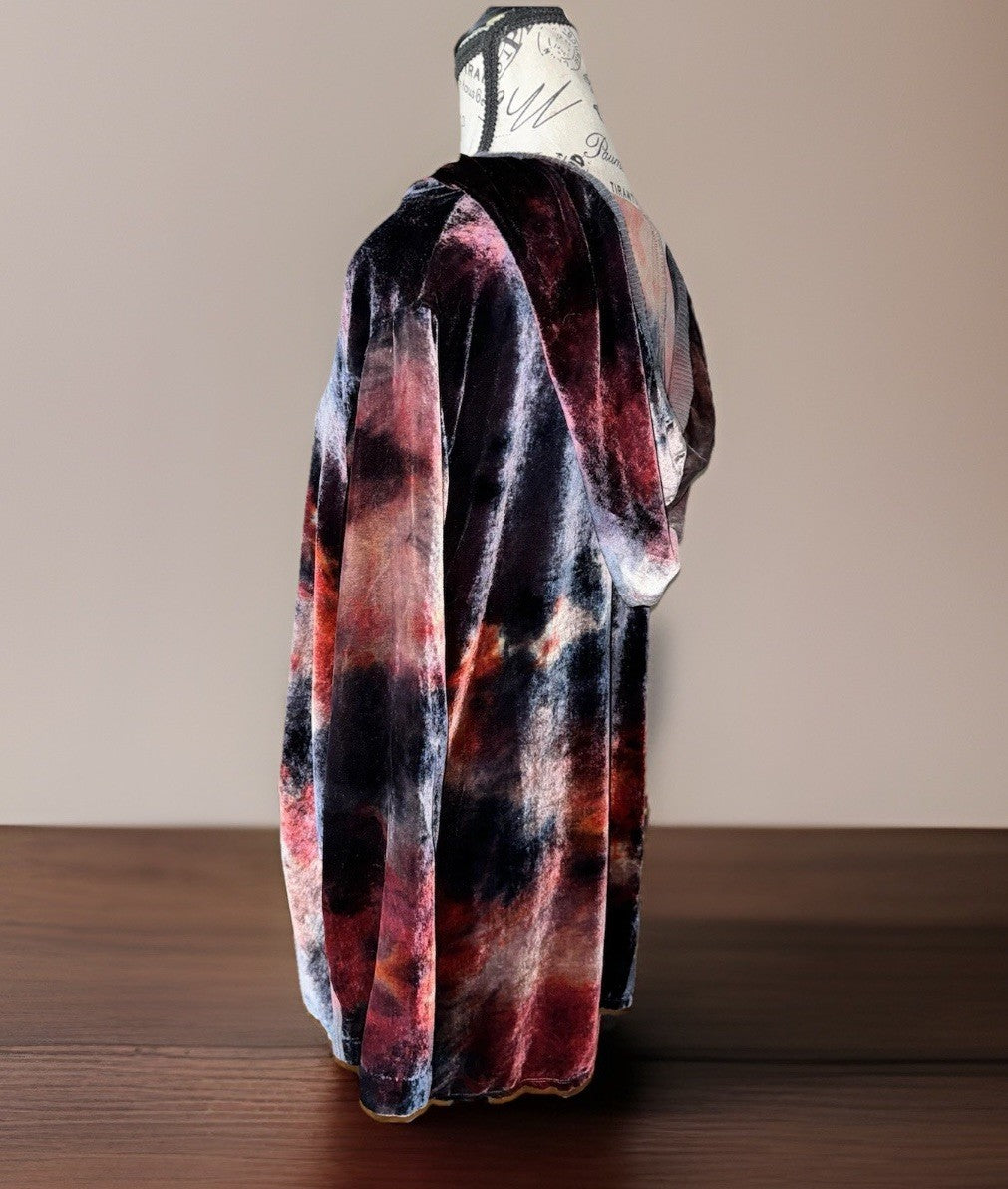 Johnny Was L Large Black & Red Velvet Hoodie Pullover Sweatshirt Tunic Top WARM Johnny Was