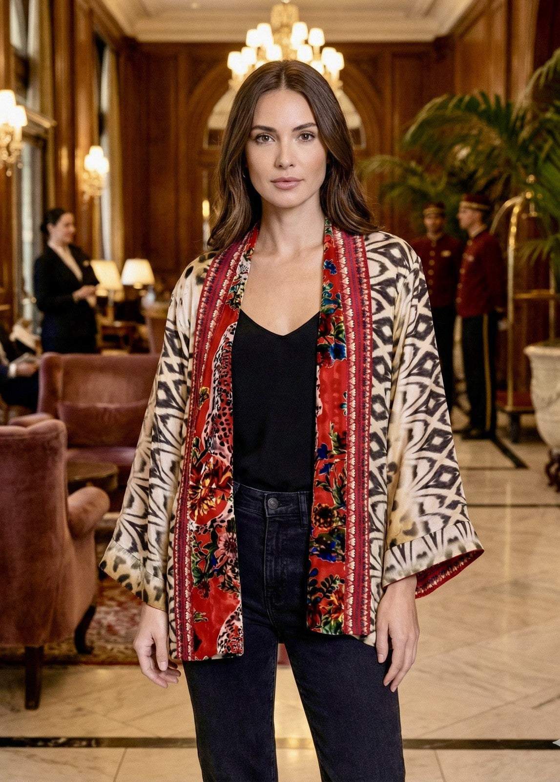 Johnny Was XL Red Burnout Velvet Kimono REVERSIBLE Jacket $550 Retail Johnny Was