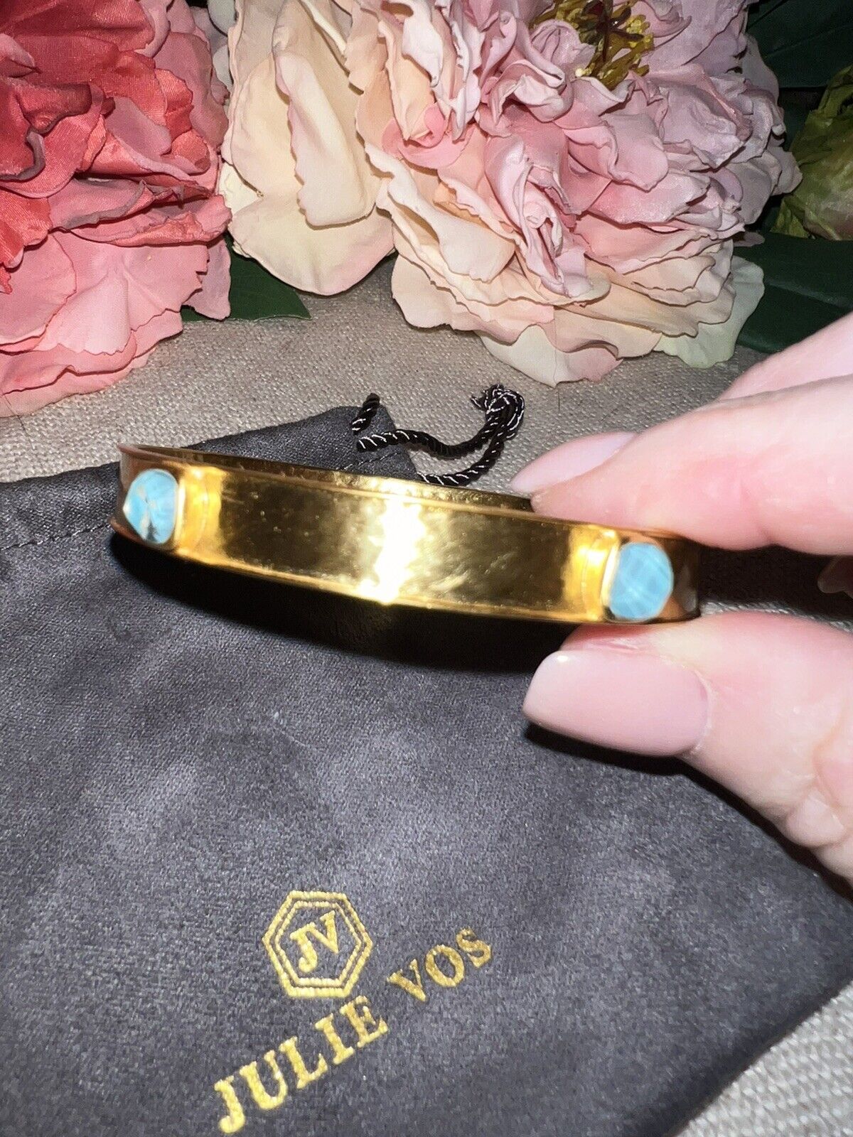 NEW Julie Vos 24k Gold Plated Bangle Bracelet With Blue Stones Sz Medium NWOT