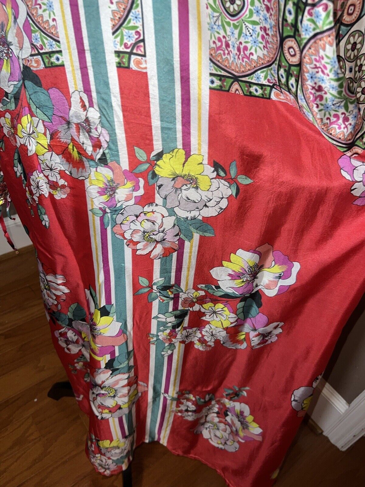 Johnny Was 100% Silk Long Kimono Wrap L Large Spring Floral Duster Robe