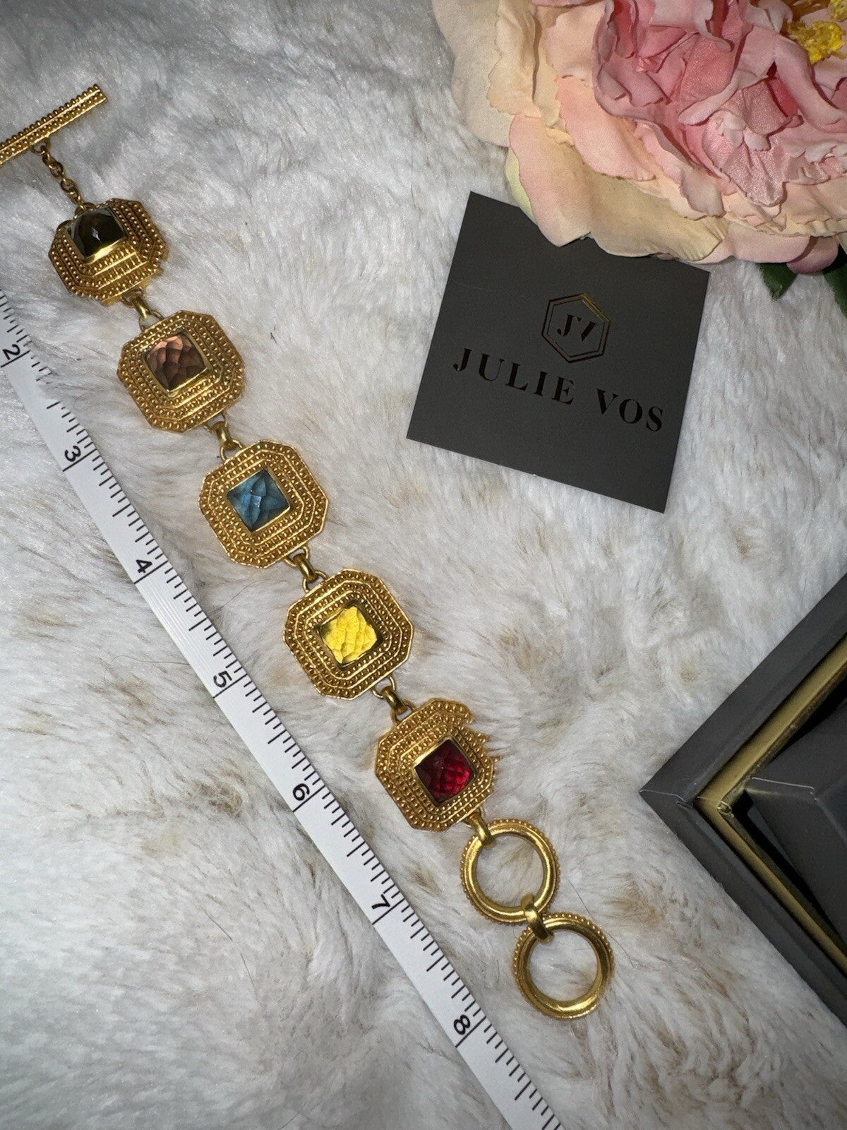 Julie Vos 8.5” Large Sz Gorgeous Link Bracelet Adjustable Toggle Multi Color Julie Vos