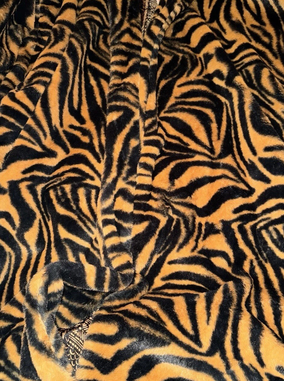 Johnny Was L Large Faux Fur & Silk Tiger Stripe Long Length Coat Jacket Wrap Johnny Was
