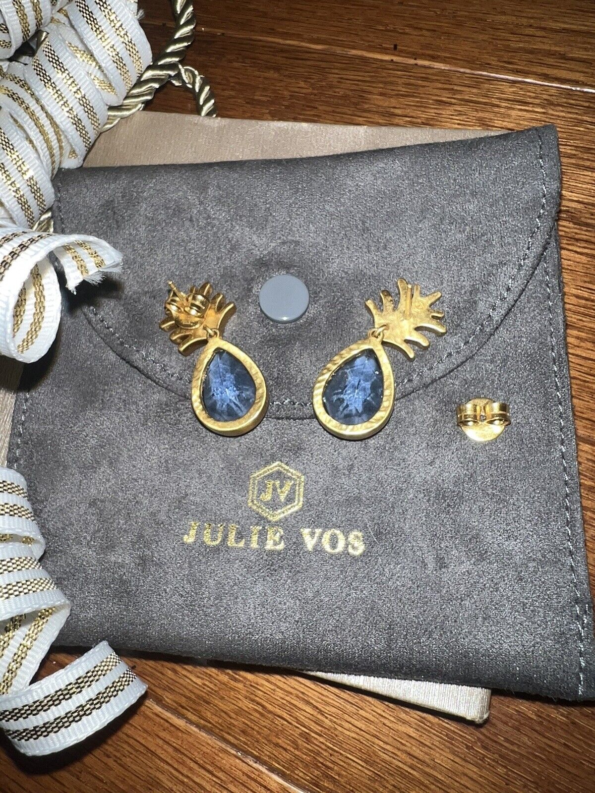 NEW Julie Vos Gorgeous Blue & 24k Gold Plate Pineapple Earrings FUN