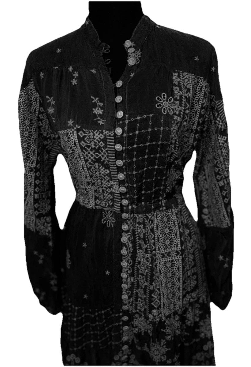 Johnny Was XXL Black Eyelet Lace Mini Dress & Slip Drawstring Waist $560 Ret Johnny Was