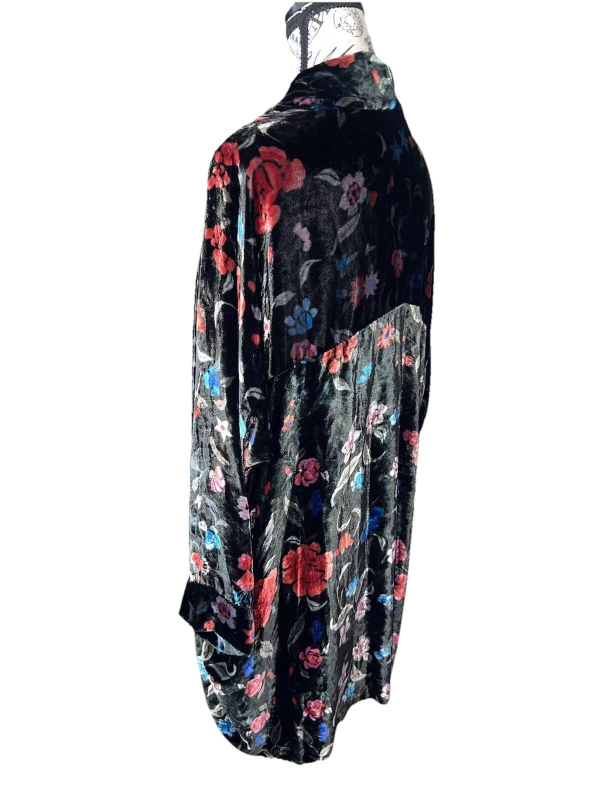 Johnny Was Black & Red Velvet L Kimono Wrap Jacket Duster Bohemian Rose LUX Johnny Was